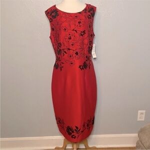 SL Fashions Sleeveless Dress Red Black Velvet Flocking 16 Missy NWT